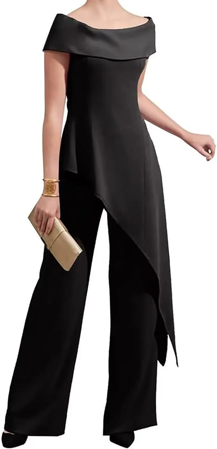 Mother of The Bride Pantsuits for Wedding Off Shoulder Chiffon Prom Cocktail Outfit