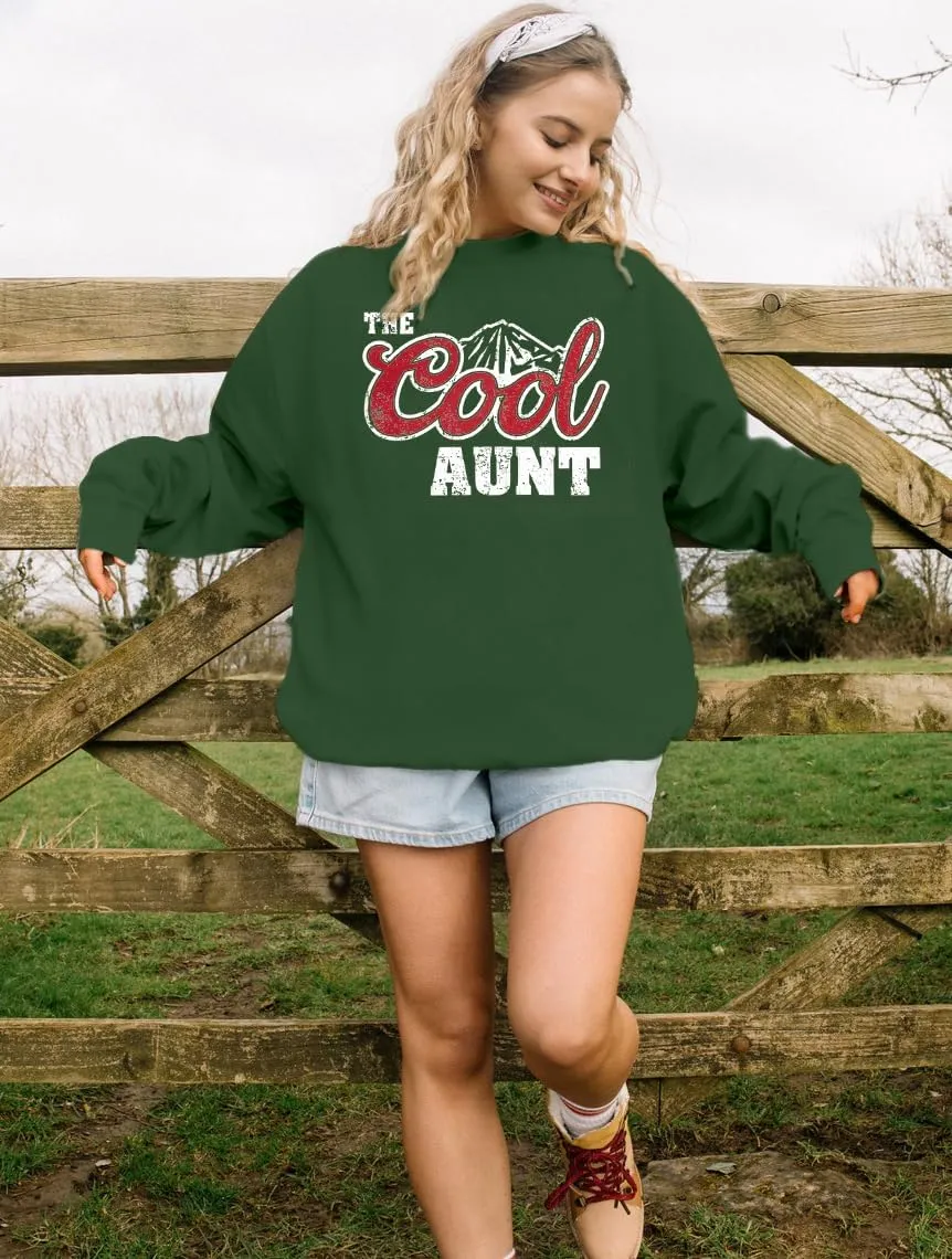 MYHALF Aunt Sweatshirt Cool Auntie Shirt: Women Oversized Auntie Crewneck Sweatshirts Aunt Gift Tops Cute Aunts Club Pullover