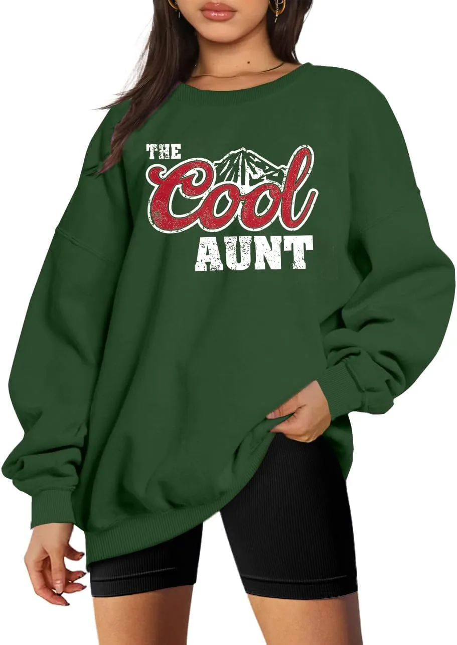 MYHALF Aunt Sweatshirt Cool Auntie Shirt: Women Oversized Auntie Crewneck Sweatshirts Aunt Gift Tops Cute Aunts Club Pullover
