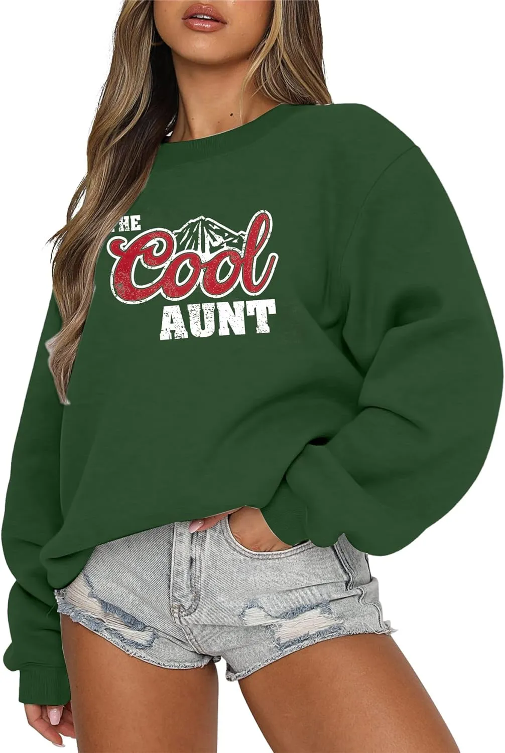 MYHALF Aunt Sweatshirt Cool Auntie Shirt: Women Oversized Auntie Crewneck Sweatshirts Aunt Gift Tops Cute Aunts Club Pullover