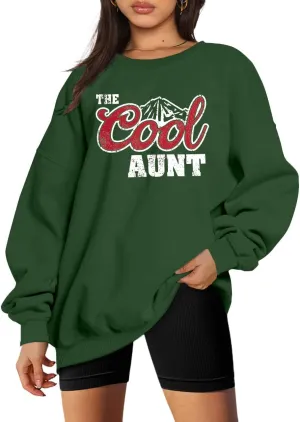 MYHALF Aunt Sweatshirt Cool Auntie Shirt: Women Oversized Auntie Crewneck Sweatshirts Aunt Gift Tops Cute Aunts Club Pullover