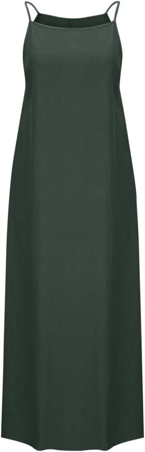 NaRHbrg Women's Sleeveless Maxi Dress Loose Fit Casual Beach Sundress Slit Hem Summer Long Dresses Sundress