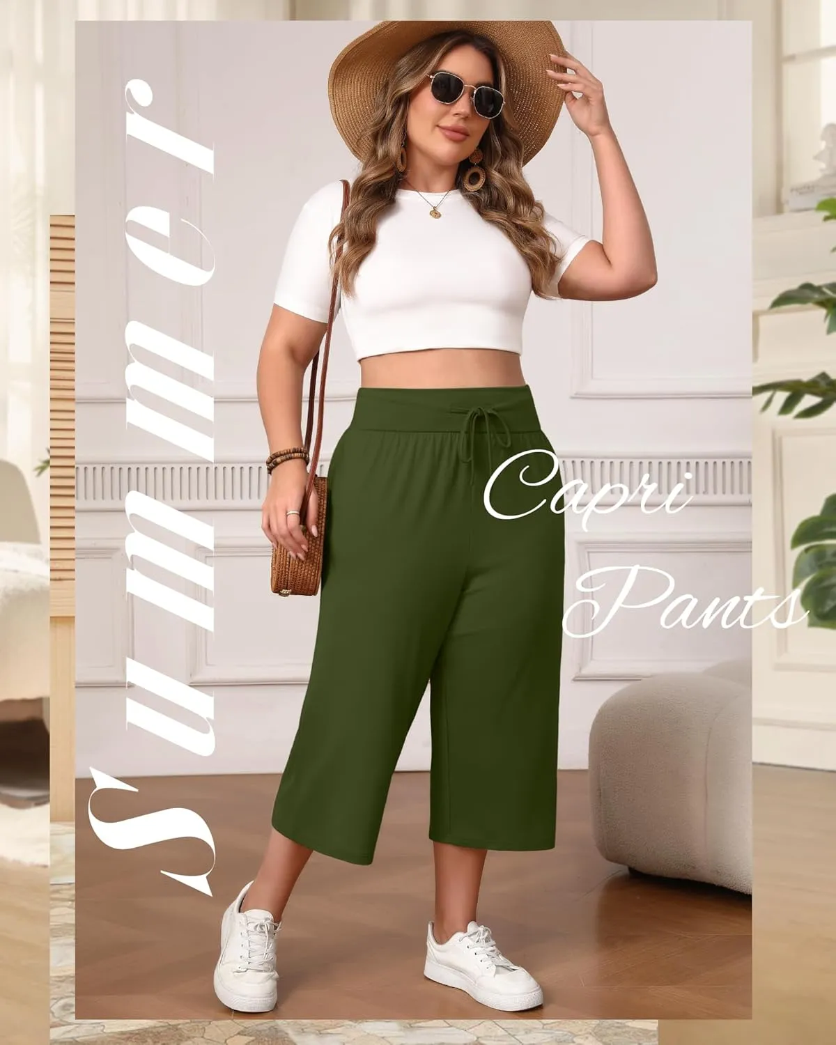 Neer 3 Pack Women's Capris Plus Size Yoga Lounge Pants Wide Leg High Waist Drawstring Cropped Cotton Sweatpants with Pockets