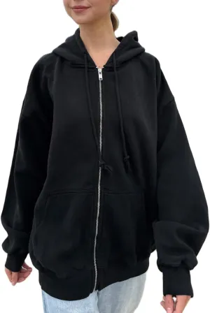 NUFIWI Women Y2k Oversized Hoodie Pullover Long Sleeve Zip Up Going Out Jacket Coat Harajuku Grunge Sweatshirt Streetwear