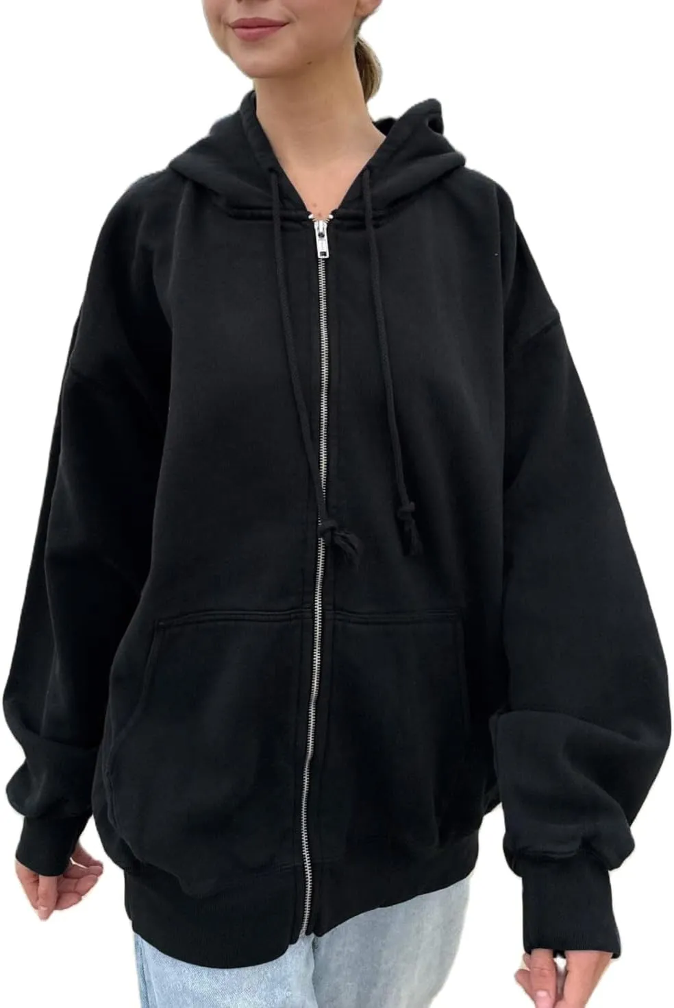 NUFIWI Women Y2k Oversized Hoodie Pullover Long Sleeve Zip Up Going Out Jacket Coat Harajuku Grunge Sweatshirt Streetwear