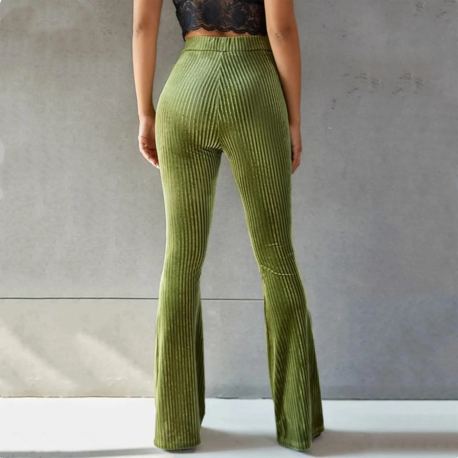 ODIZLI Women Velvet High Waisted Wide Leg Palazzo Flare Pants Solid Long Trousers