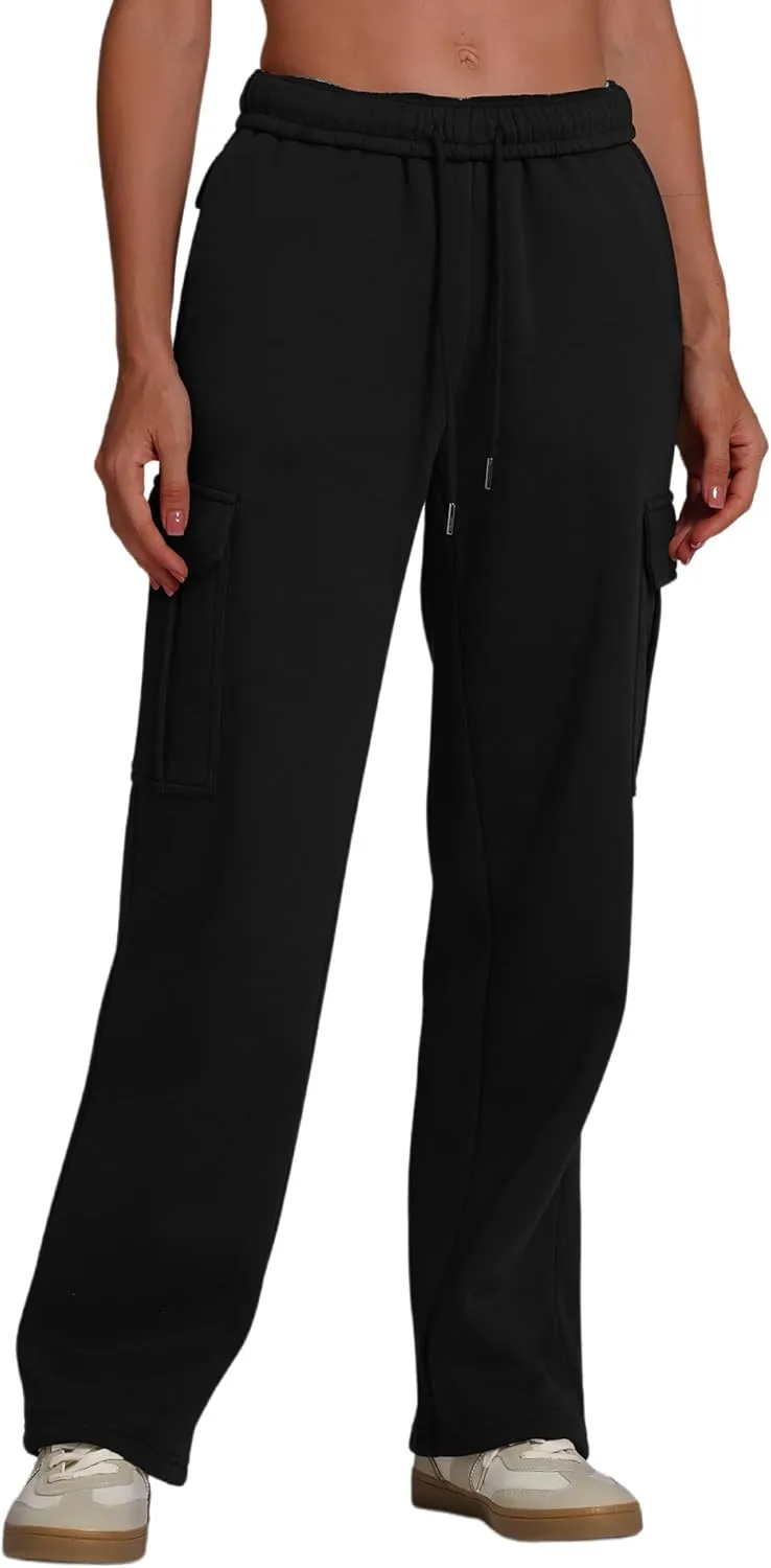 ODIZLI Women's High Waist Drawstring Wide Leg Sweatpants with Pockets Jogger Loose Sport Yoga Active Pants Lounge Trousers