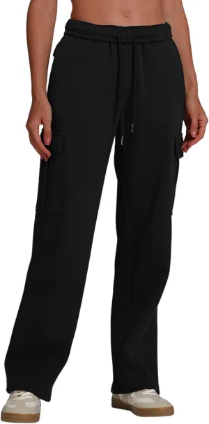 ODIZLI Women's High Waist Drawstring Wide Leg Sweatpants with Pockets Jogger Loose Sport Yoga Active Pants Lounge Trousers