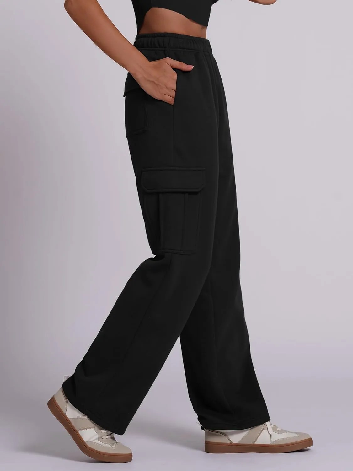 ODIZLI Women's High Waist Drawstring Wide Leg Sweatpants with Pockets Jogger Loose Sport Yoga Active Pants Lounge Trousers