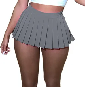 OFFSUM Womens Short Skirts - High Wiast Mini Pleated Skirts Sexy Solid Color Women Summer A-Line Elastic Tennis Skirt