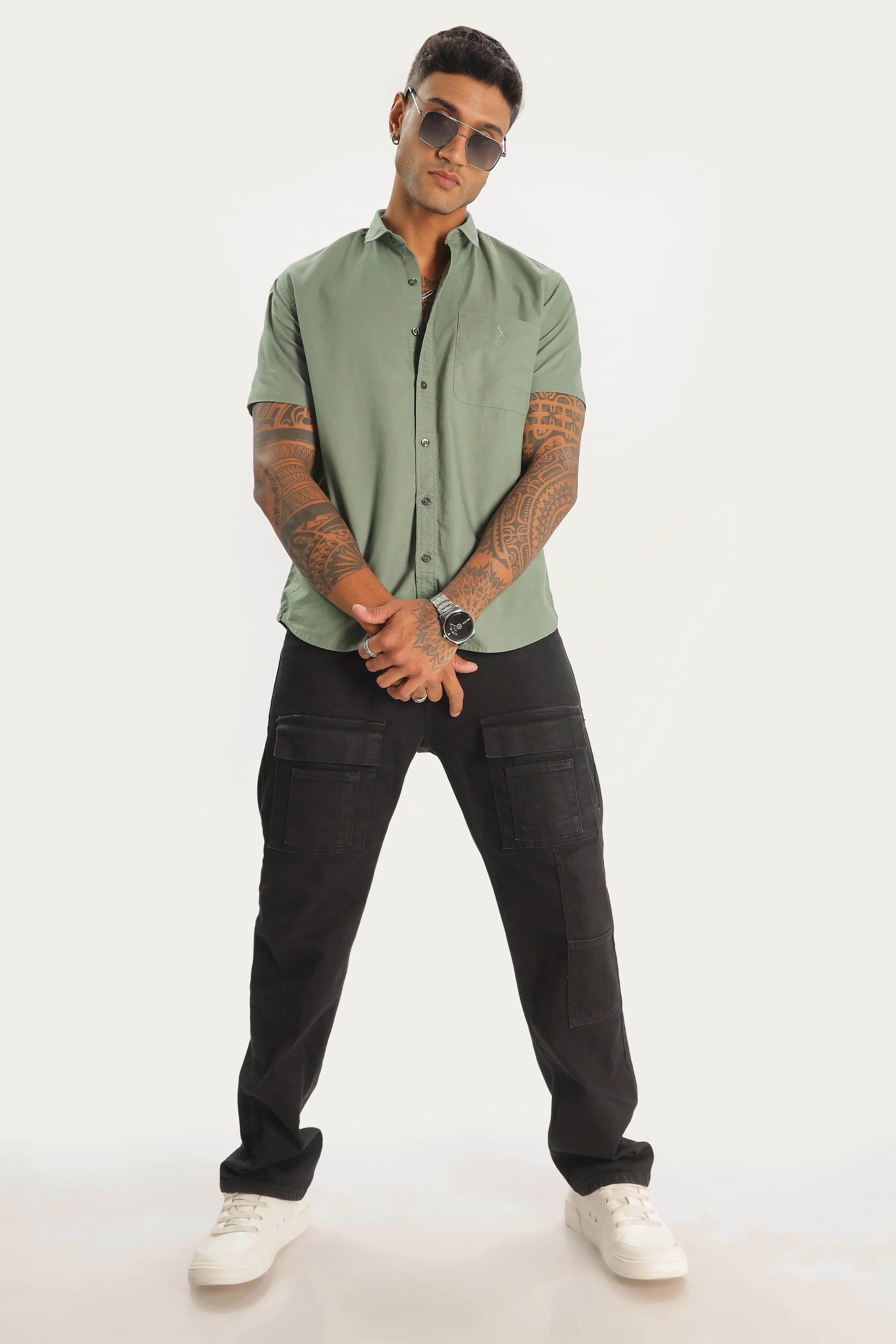 Olive Green Half Sleeve Regular Fit Shirt