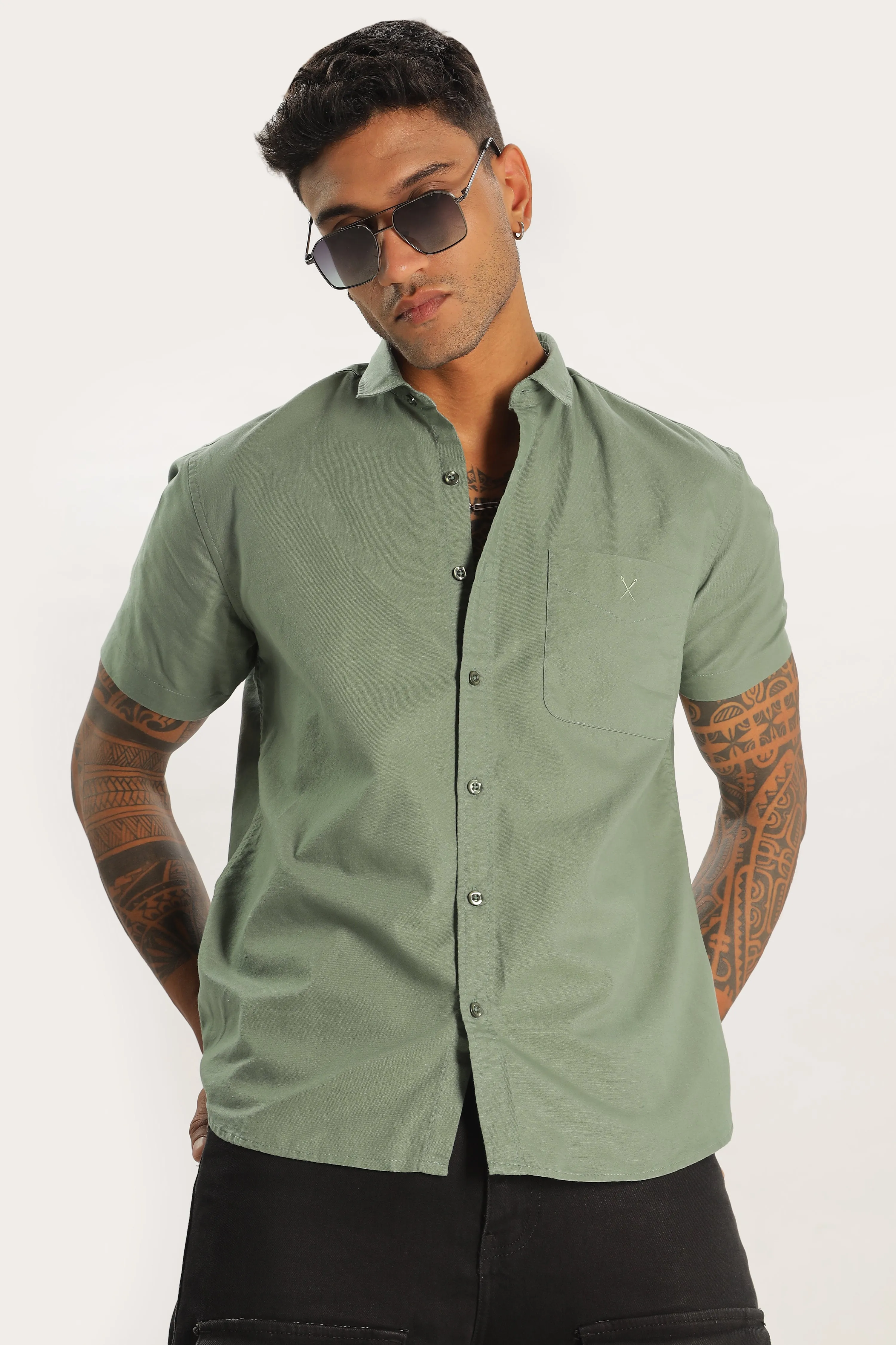 Olive Green Half Sleeve Regular Fit Shirt