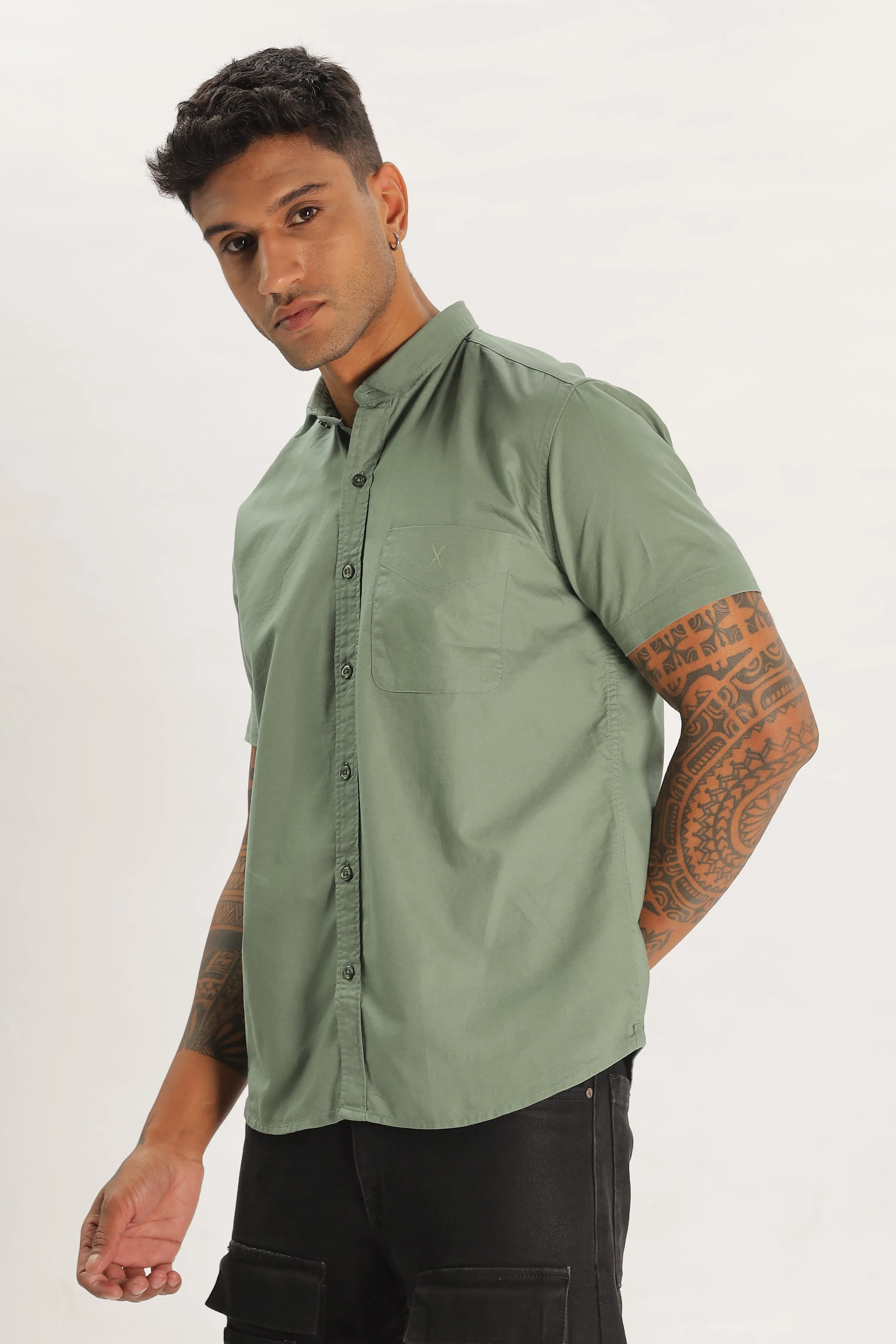 Olive Green Half Sleeve Regular Fit Shirt