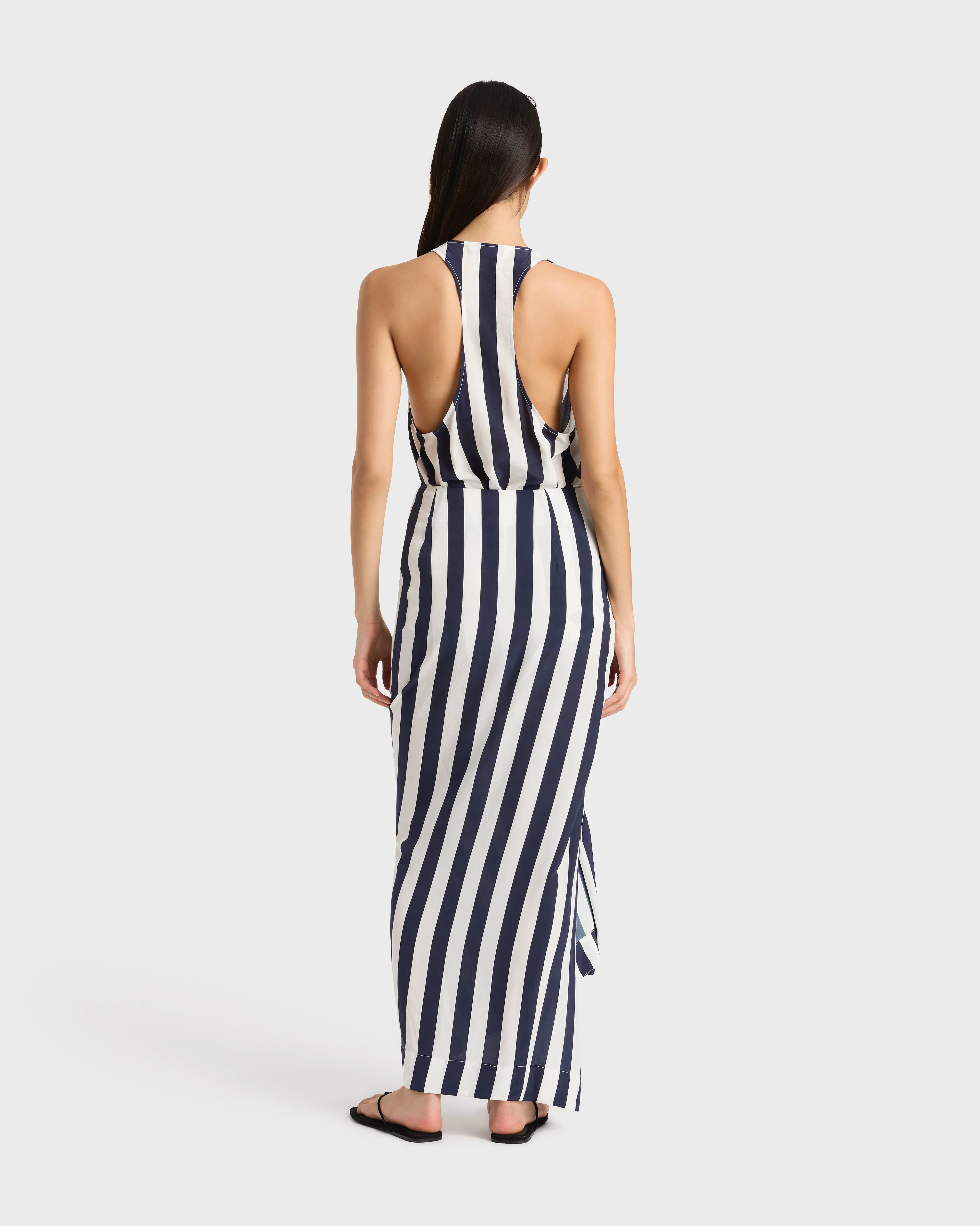 Orta Silk Draped Skirt - Navy Stripe