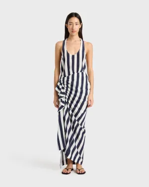 Orta Silk Draped Skirt - Navy Stripe