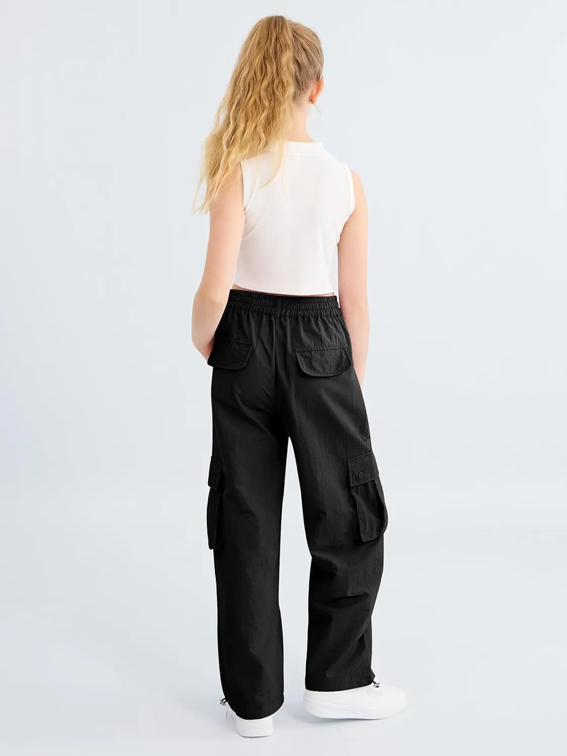 Parachute Pants for Girls Cargo Jogger Pants Wide Leg Streetwear Kid Teen Jogger Trousers with Pockets 7-16 Years