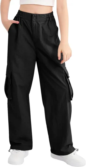 Parachute Pants for Girls Cargo Jogger Pants Wide Leg Streetwear Kid Teen Jogger Trousers with Pockets 7-16 Years