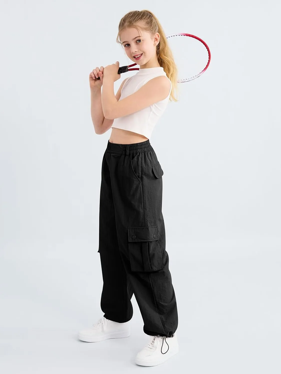 Parachute Pants for Girls Cargo Jogger Pants Wide Leg Streetwear Kid Teen Jogger Trousers with Pockets 7-16 Years
