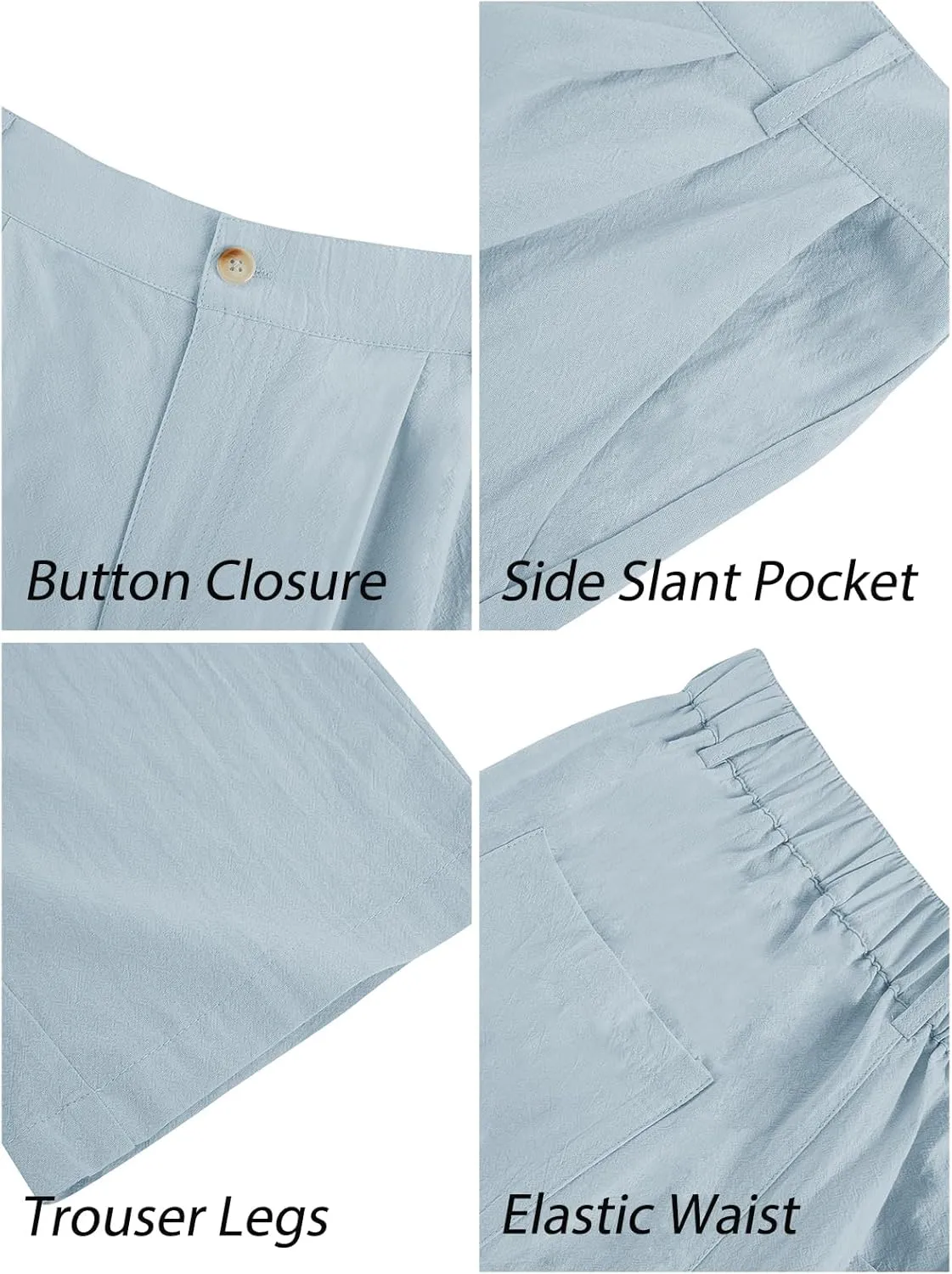 PASLTER Mens Casual Cotton Linen Pants Loose Fit Elastic Waist Yoga Beach Trousers with Pockets