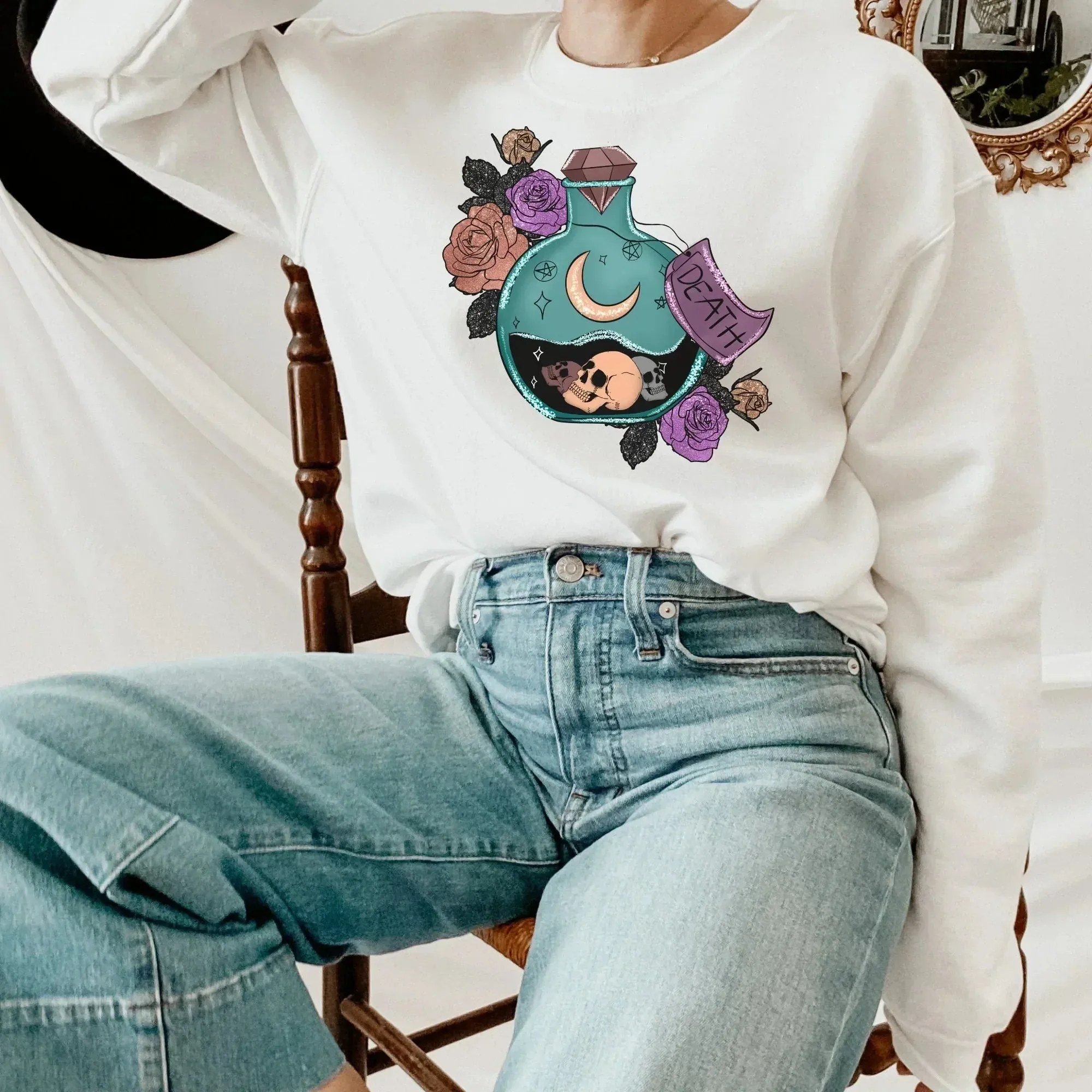 Pastel Halloween Shirt, Gothic Shirt, Witchy Vibes Sweatshirt, Skull Shirt, Pastel Goth Style Grunge Shirt, Aesthetic Clothing, Witch Tee