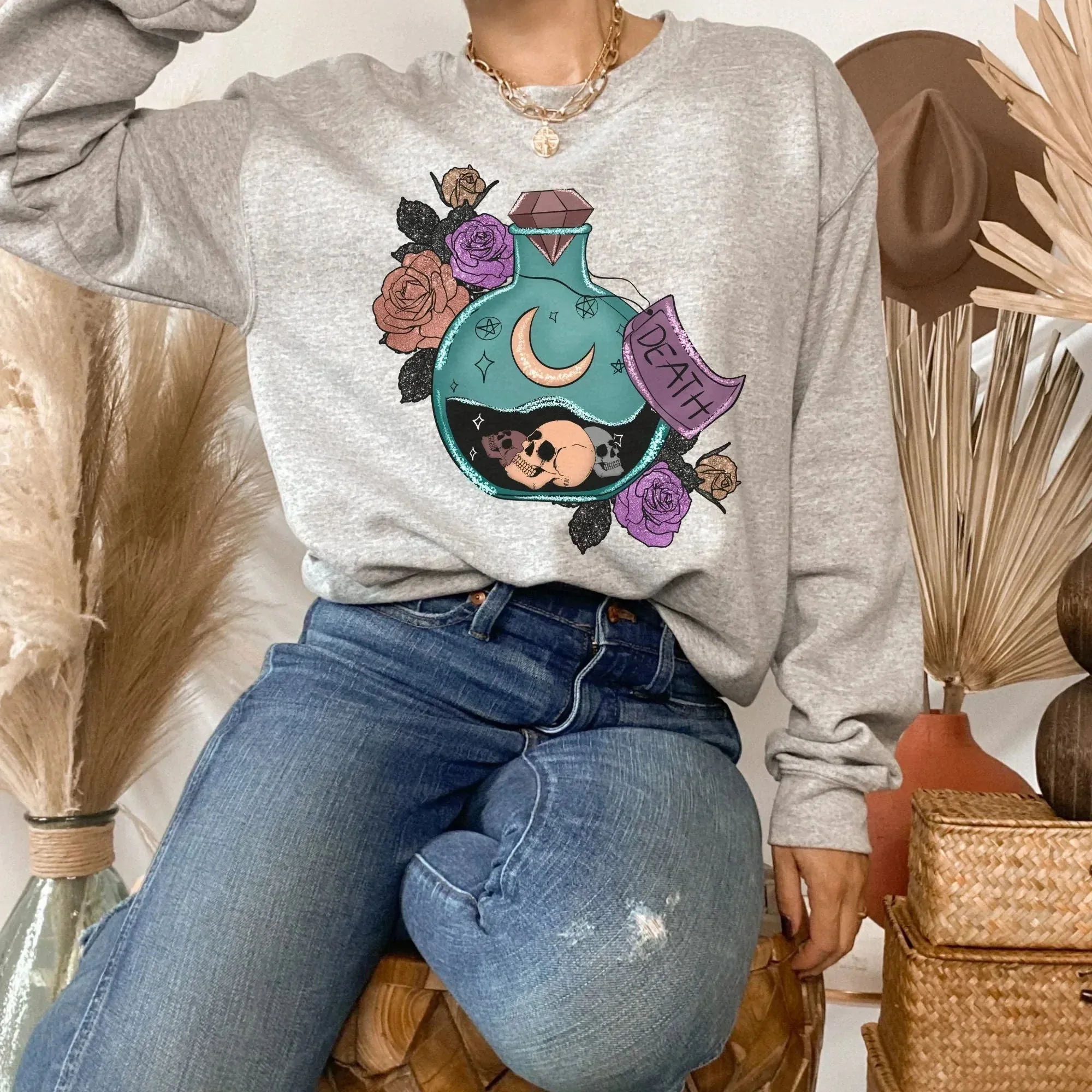 Pastel Halloween Shirt, Gothic Shirt, Witchy Vibes Sweatshirt, Skull Shirt, Pastel Goth Style Grunge Shirt, Aesthetic Clothing, Witch Tee