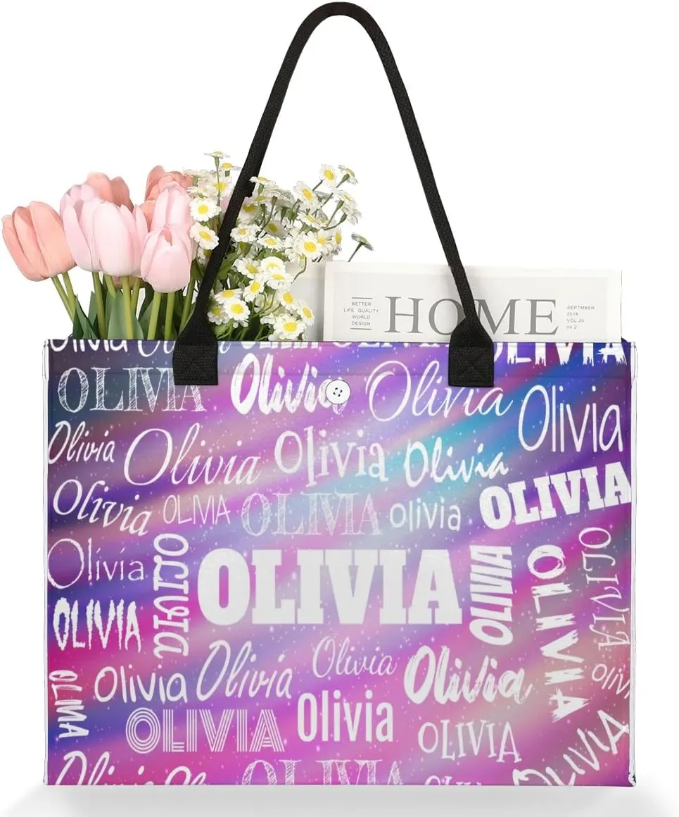 Personalized Women Tote Bag with Name, Customized Large Beach Shoulder Handbags Casual Bag for Travel Daily Work