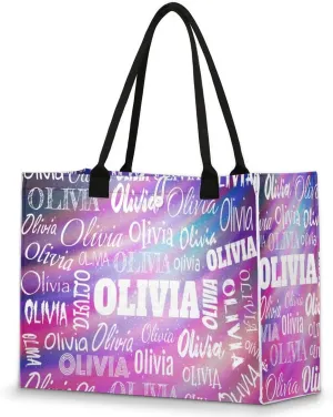 Personalized Women Tote Bag with Name, Customized Large Beach Shoulder Handbags Casual Bag for Travel Daily Work