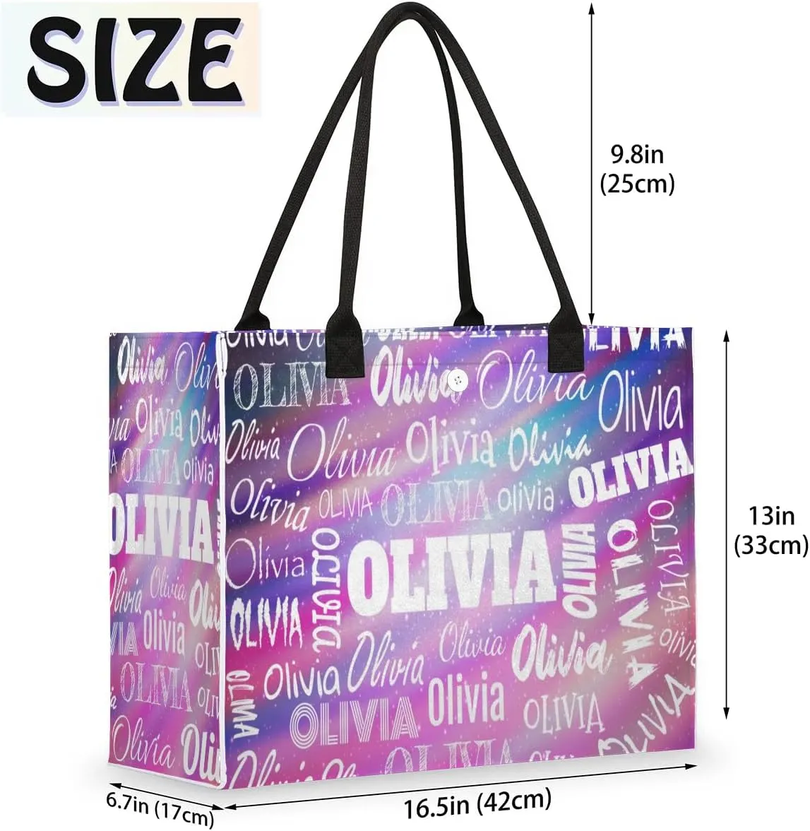 Personalized Women Tote Bag with Name, Customized Large Beach Shoulder Handbags Casual Bag for Travel Daily Work