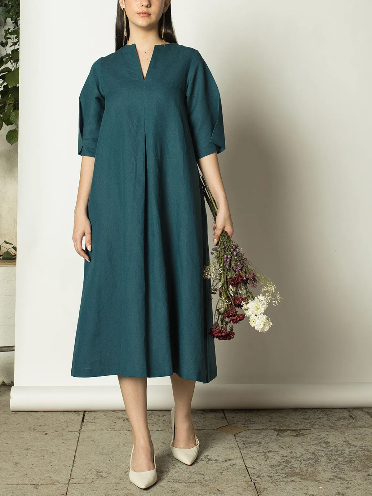 Pleated A Line Maxi Teal