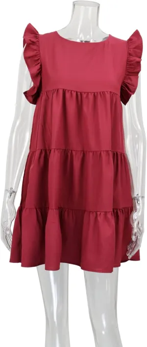 Pleated V-Neck Short Sleeve Ruffled Dress for Women Casual V Neck Party Swing A Line Sundress Beach Mini Dresses