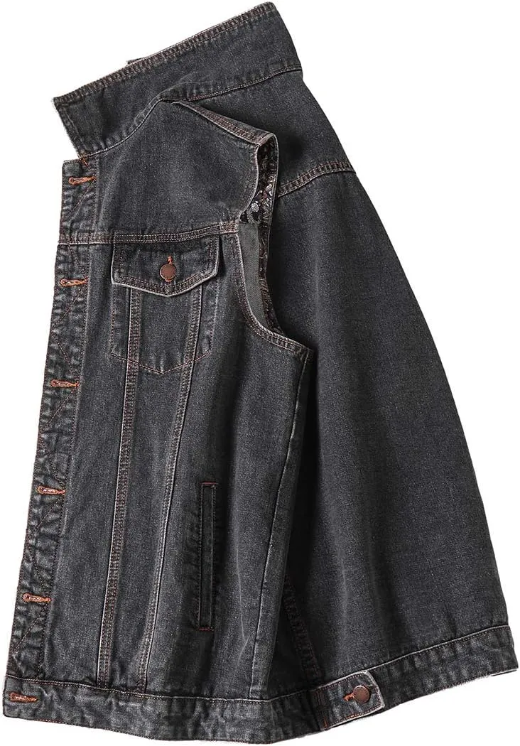 PRIJOUHE Men's Denim Vest Jean Vest Black Denim Motorcycle Black Blue Biker Plus Size Sleeveless