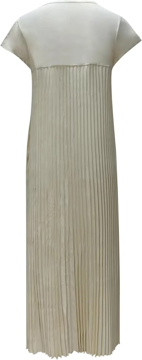 PTOLOCIF Women's Round Neck Sleeveless Pleated Long Dress Dresses for Women Over 50