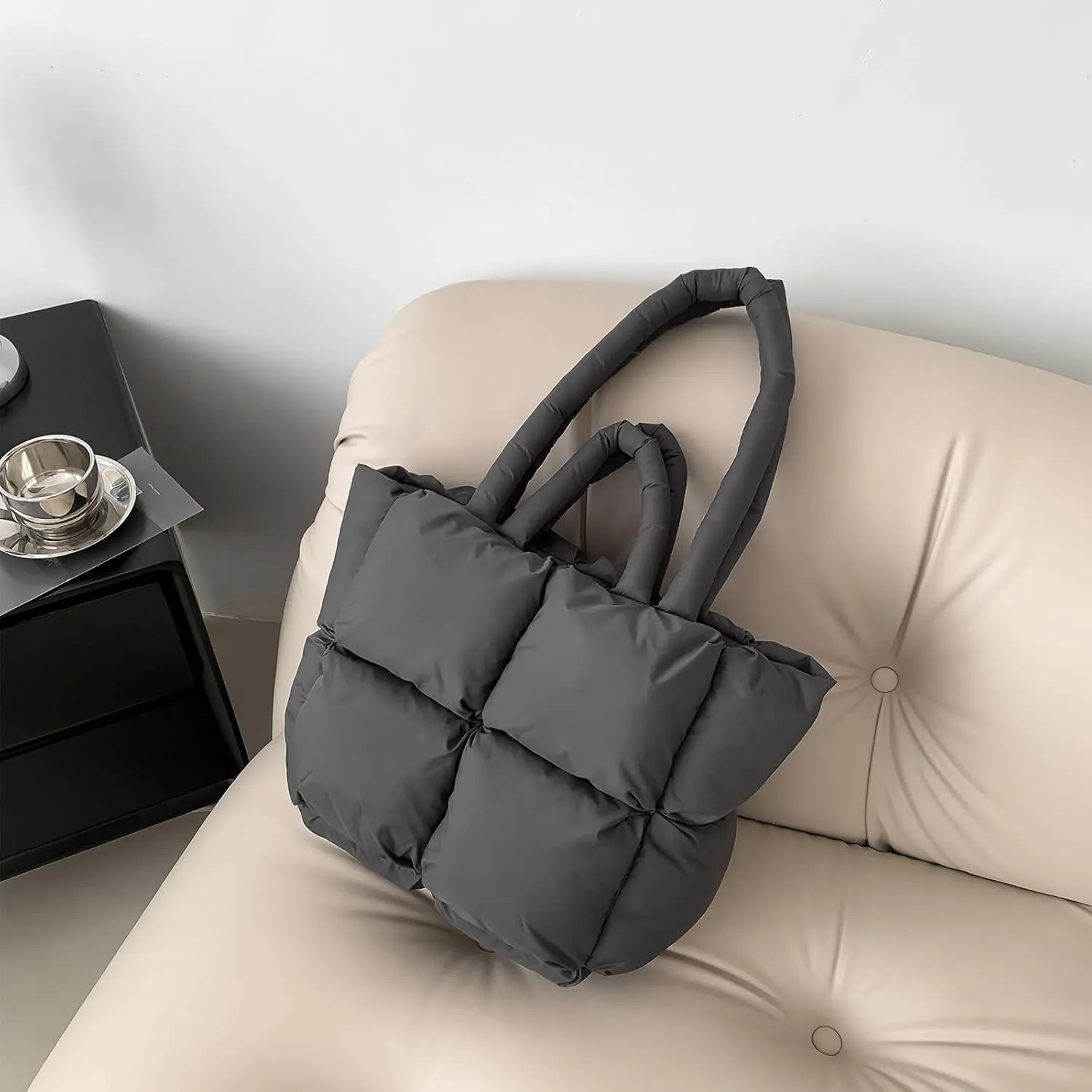 Puffy Tote Bags Small Lightweight Down Cotton Padded Quilted Purse Puffer Tote Bag Shoulder Handbags for Women