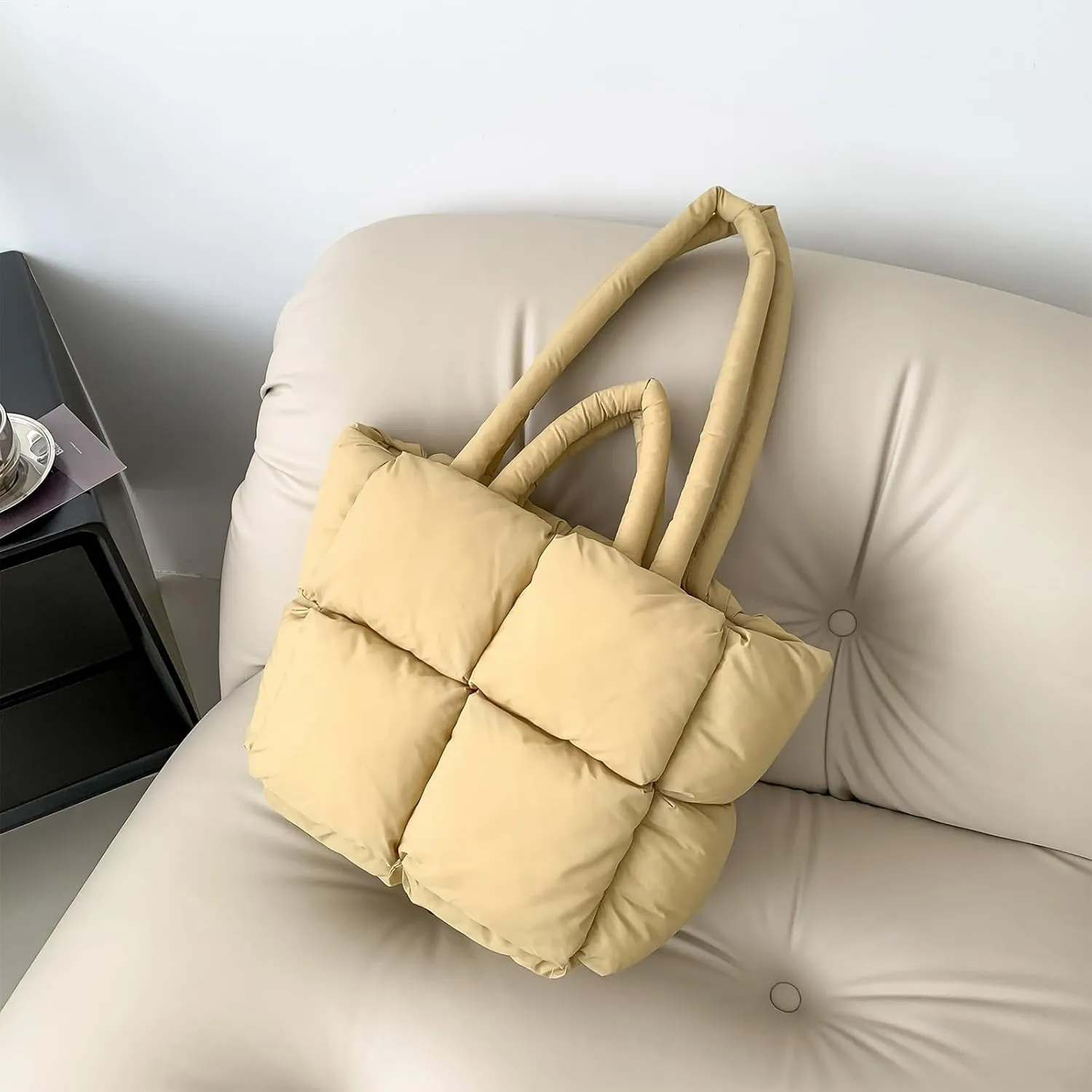 Puffy Tote Bags Small Lightweight Down Cotton Padded Quilted Purse Puffer Tote Bag Shoulder Handbags for Women