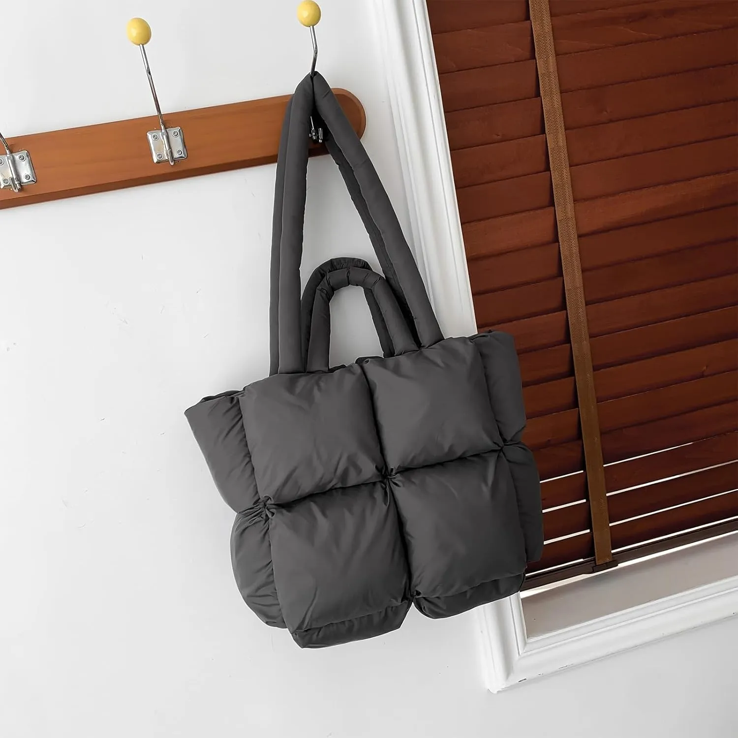 Puffy Tote Bags Small Lightweight Down Cotton Padded Quilted Purse Puffer Tote Bag Shoulder Handbags for Women