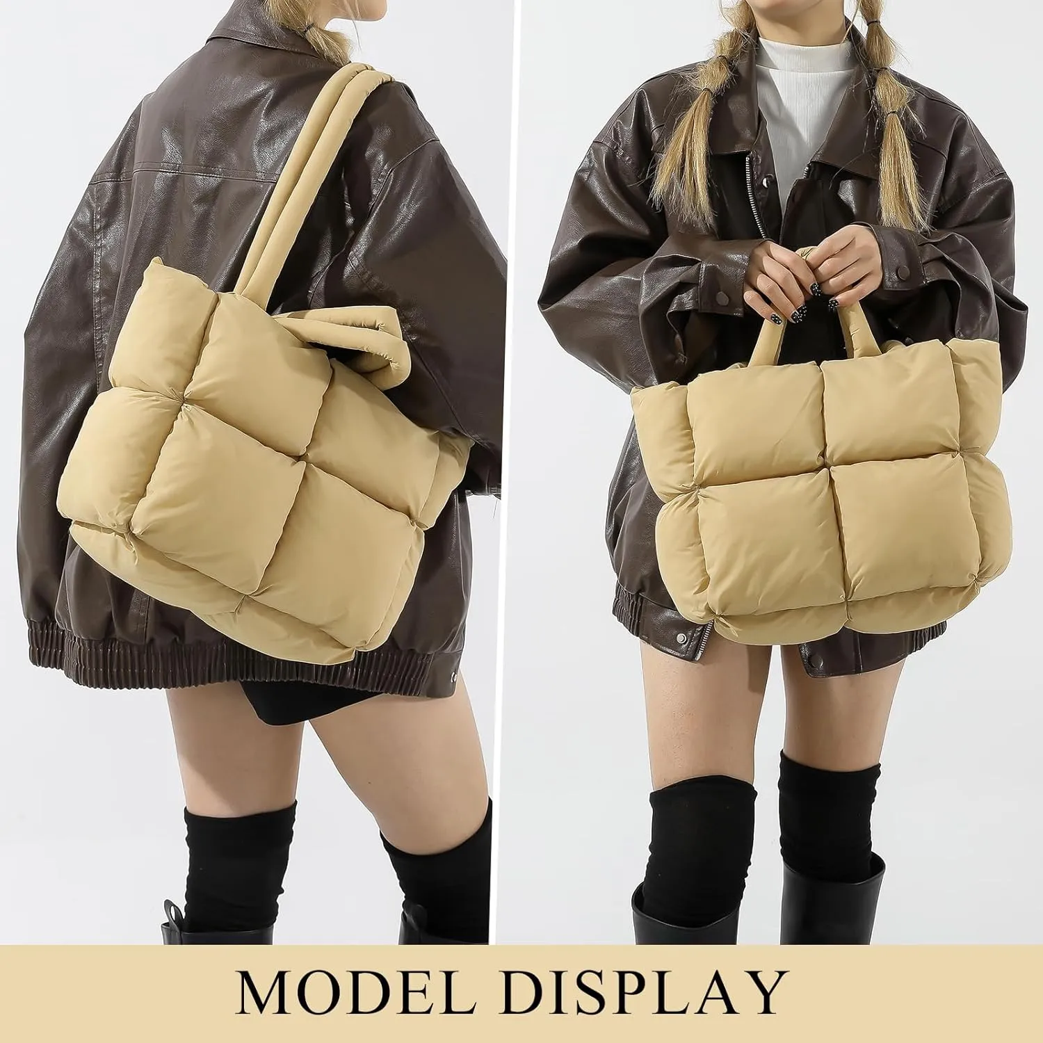 Puffy Tote Bags Small Lightweight Down Cotton Padded Quilted Purse Puffer Tote Bag Shoulder Handbags for Women