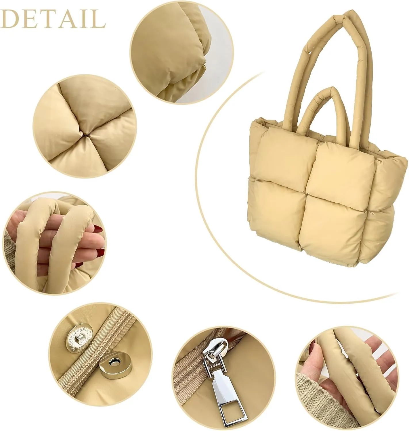 Puffy Tote Bags Small Lightweight Down Cotton Padded Quilted Purse Puffer Tote Bag Shoulder Handbags for Women