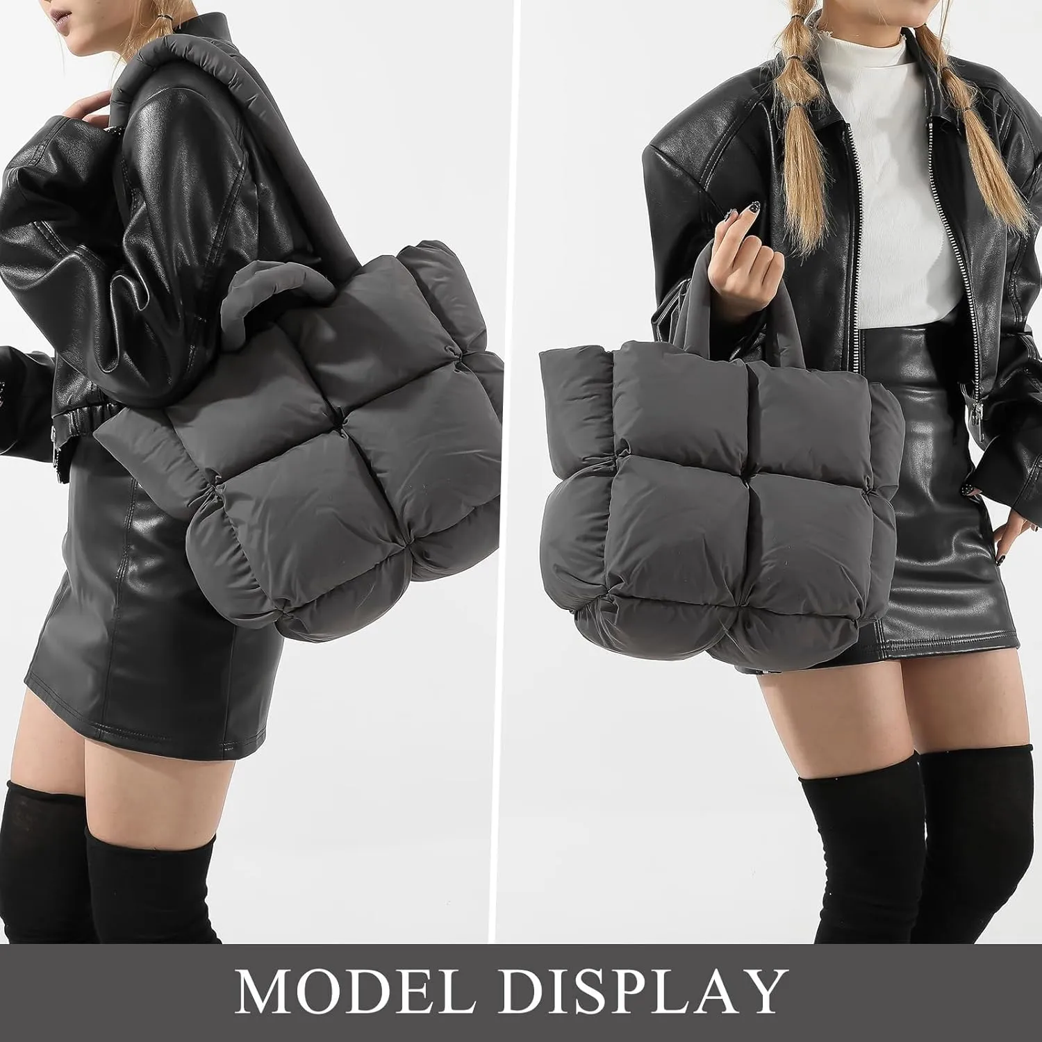 Puffy Tote Bags Small Lightweight Down Cotton Padded Quilted Purse Puffer Tote Bag Shoulder Handbags for Women
