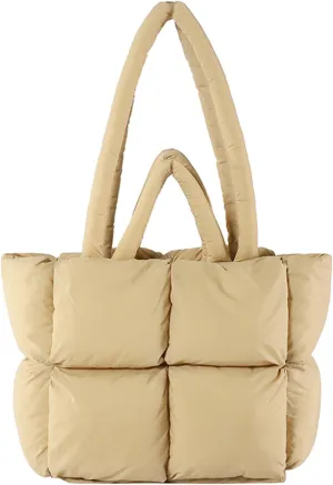 Puffy Tote Bags Small Lightweight Down Cotton Padded Quilted Purse Puffer Tote Bag Shoulder Handbags for Women