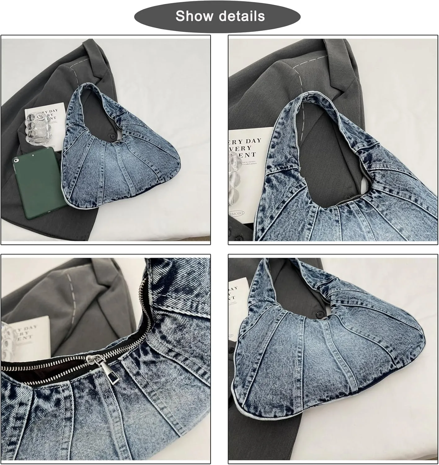 Quilted Denim Purse Large Capacity Jean Shoulder Bag for Women Casual Top Handle Satchel Purse Retro Hobo Bag Y2K Tote Bag