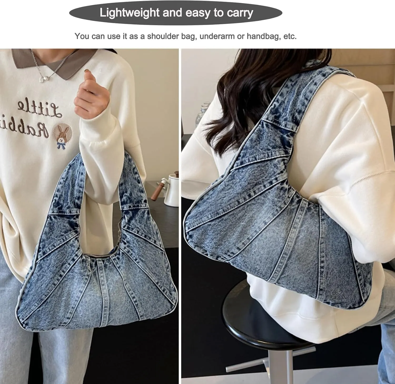 Quilted Denim Purse Large Capacity Jean Shoulder Bag for Women Casual Top Handle Satchel Purse Retro Hobo Bag Y2K Tote Bag