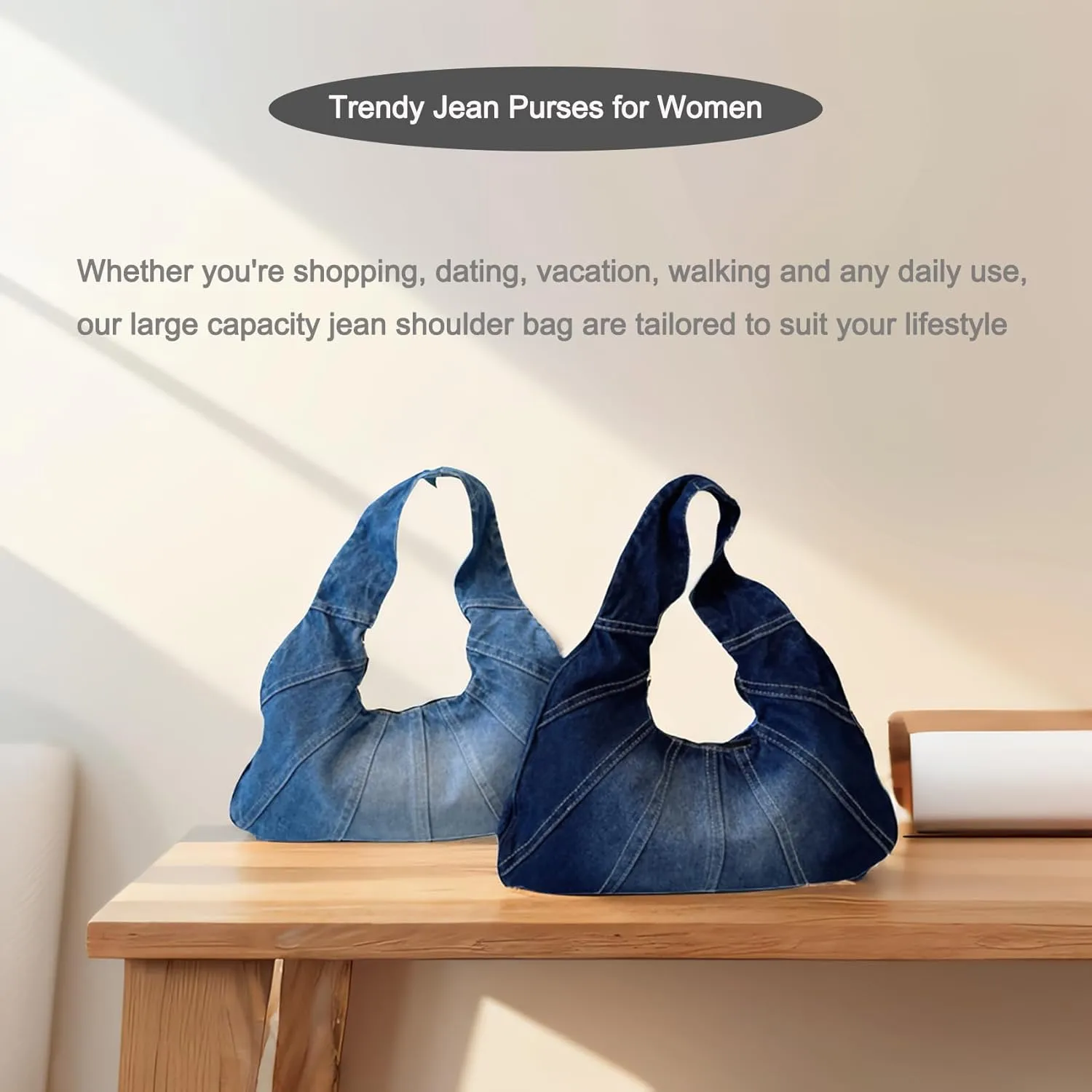 Quilted Denim Purse Large Capacity Jean Shoulder Bag for Women Casual Top Handle Satchel Purse Retro Hobo Bag Y2K Tote Bag