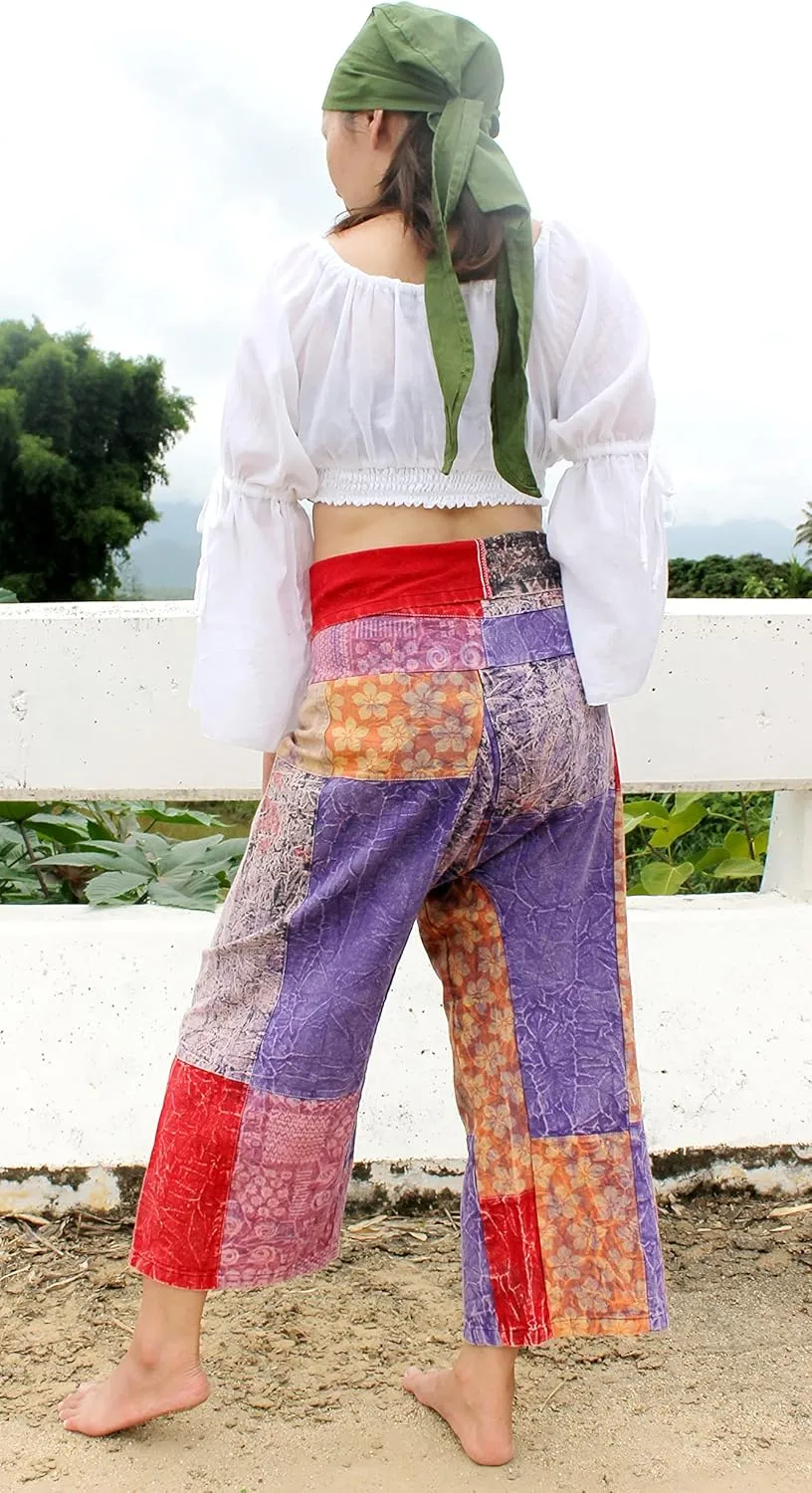 RaanPahMuang Thai Fisherman Pants Men/Women, Loose Yoga, Pirate, Harem Pants, 100% Cotton, Unisex Kimono Pants