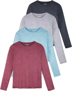 Real Essentials 4 Pack: Women's Dry-Fit Tech Stretch Long-Sleeve Athletic Workout T-Shirt (Available in Plus Size)