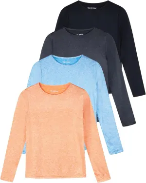 Real Essentials 4 Pack: Women's Dry-Fit Tech Stretch Long-Sleeve Athletic Workout T-Shirt (Available in Plus Size)