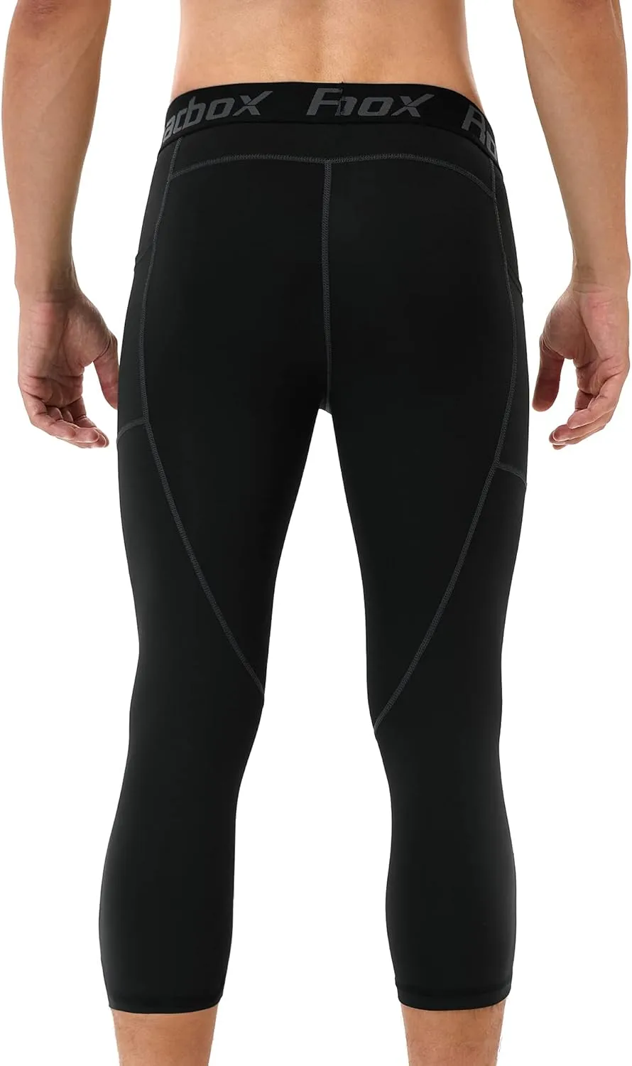 Roadbox 2 Pack Men's 3/4 Compression Pants, Athletic Basketball Workout Tights Leggings, Sport Running Spandex Base Layer