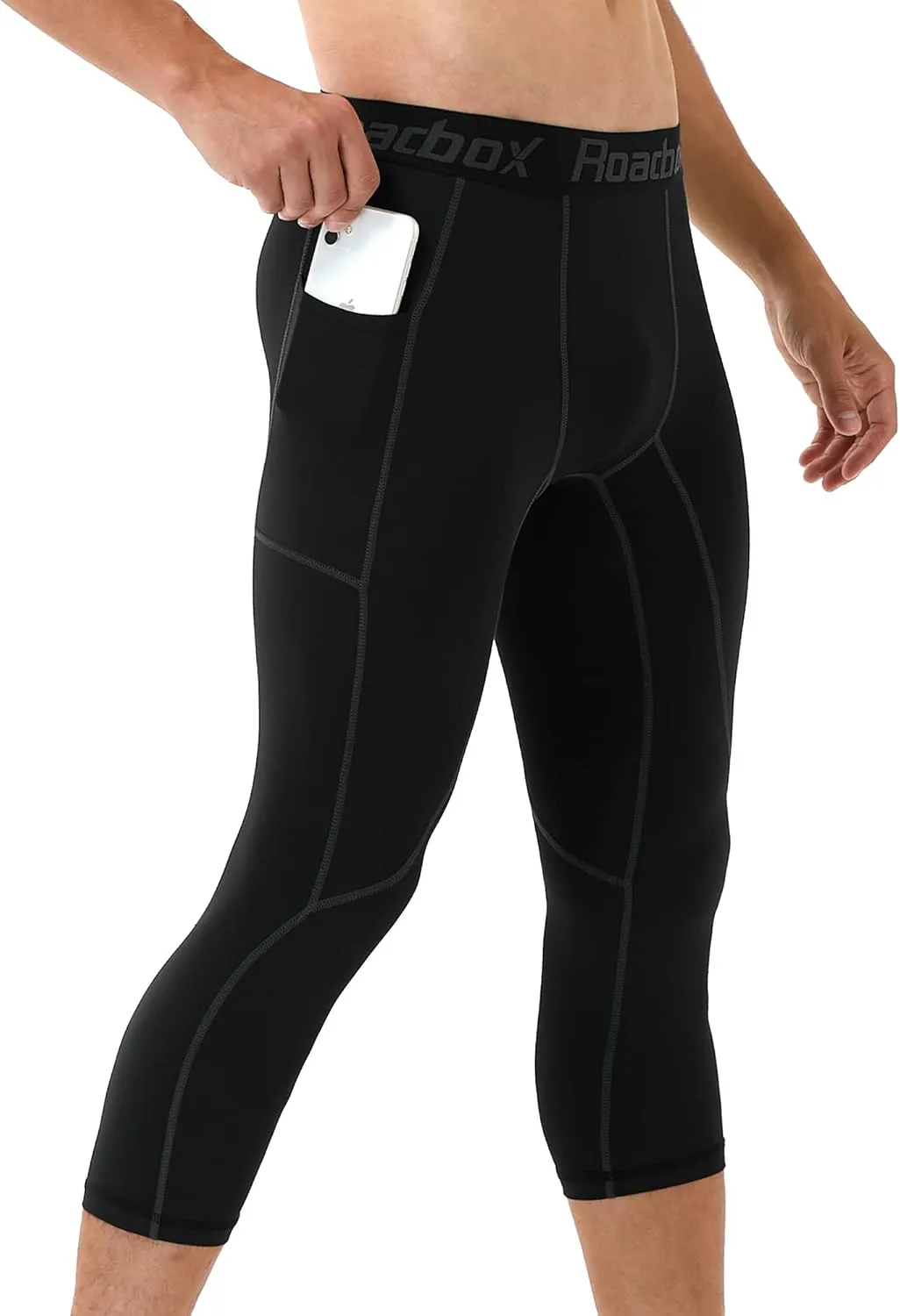 Roadbox 2 Pack Men's 3/4 Compression Pants, Athletic Basketball Workout Tights Leggings, Sport Running Spandex Base Layer