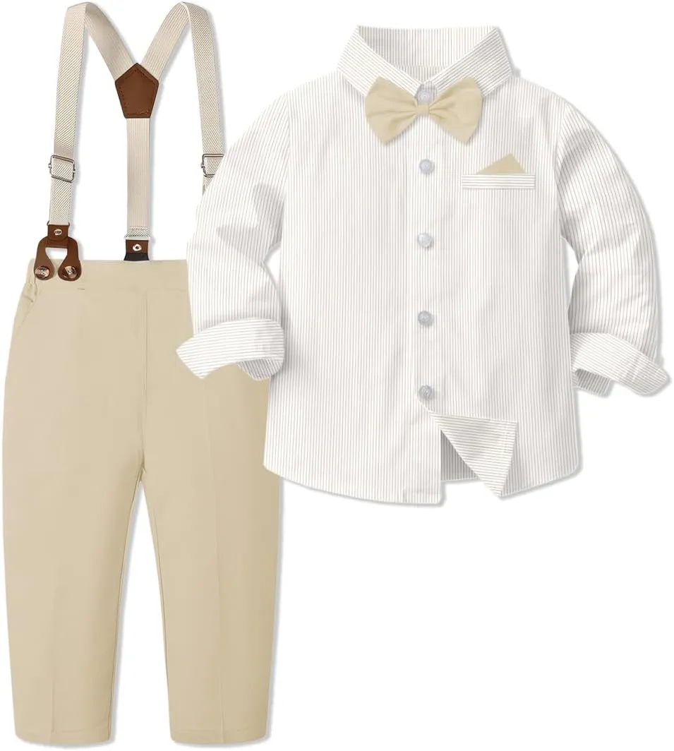SANGTREE Boys' Long Sleeved Two-piece Set With Suspenders Suitable For All Seasons, 3 Months - 14 Years