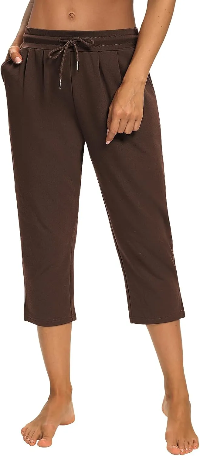 Sarin Mathews Womens Capri Yoga Pants Loose Workout Joggers Drawstring Sweatpants Lounge Pajama Capris Pants with Pockets