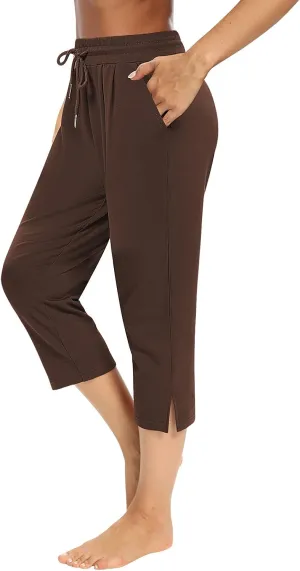 Sarin Mathews Womens Capri Yoga Pants Loose Workout Joggers Drawstring Sweatpants Lounge Pajama Capris Pants with Pockets